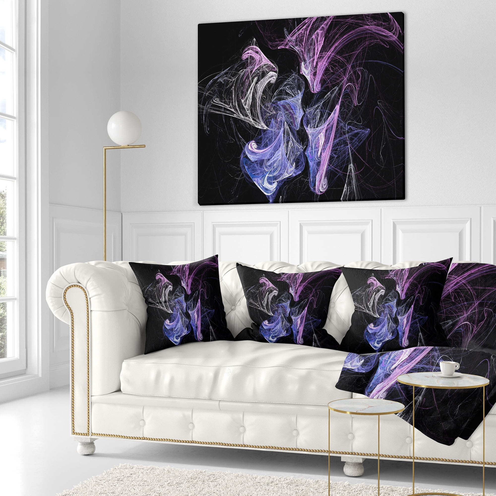 Designart Billowing Smoke Blue Purple - Abstract Throw Pillow - 18x18