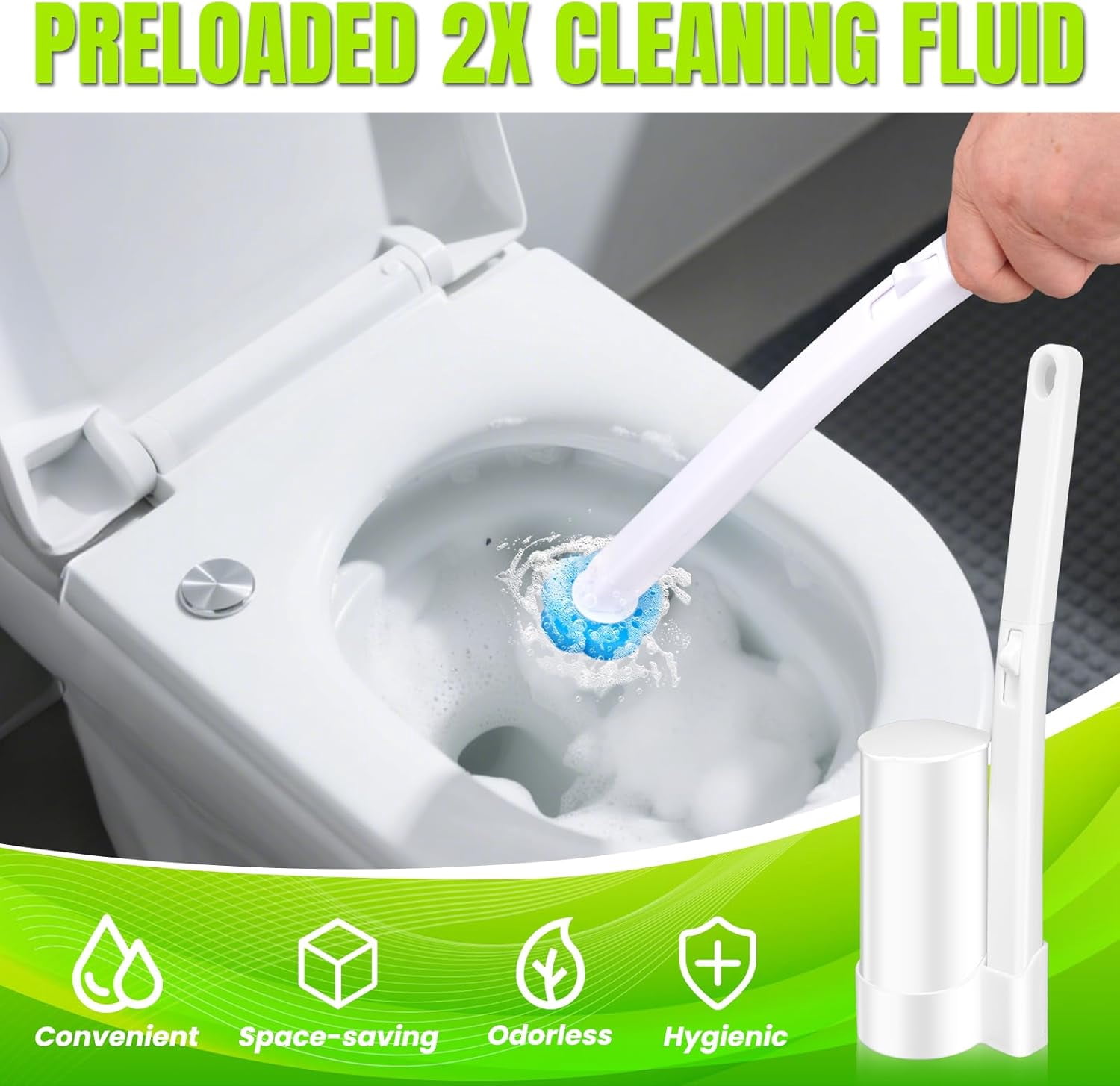 Disposable Toilet Brush and Holder Set, Toilet Wand Refills, Extended Handle with 48 Cleaner Refills, Toilet Brush for Toilet Bowl Cleaners, Bathroom Cleaning