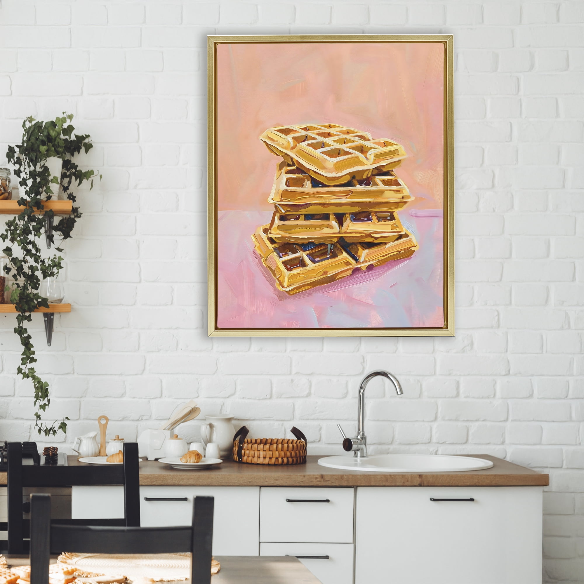Stupell Industries Stack of Fluffy Waffles Gold Framed Floater Canvas Wall Art, design by The Prints Vibe