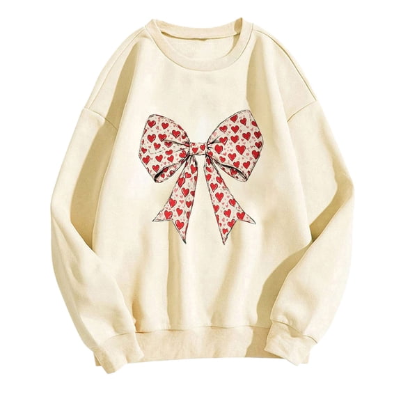 Women's Heart Bow Graphic Sweatshirts for Valentines Trendy Cute Long Sleeve Fleece Pullover Tops