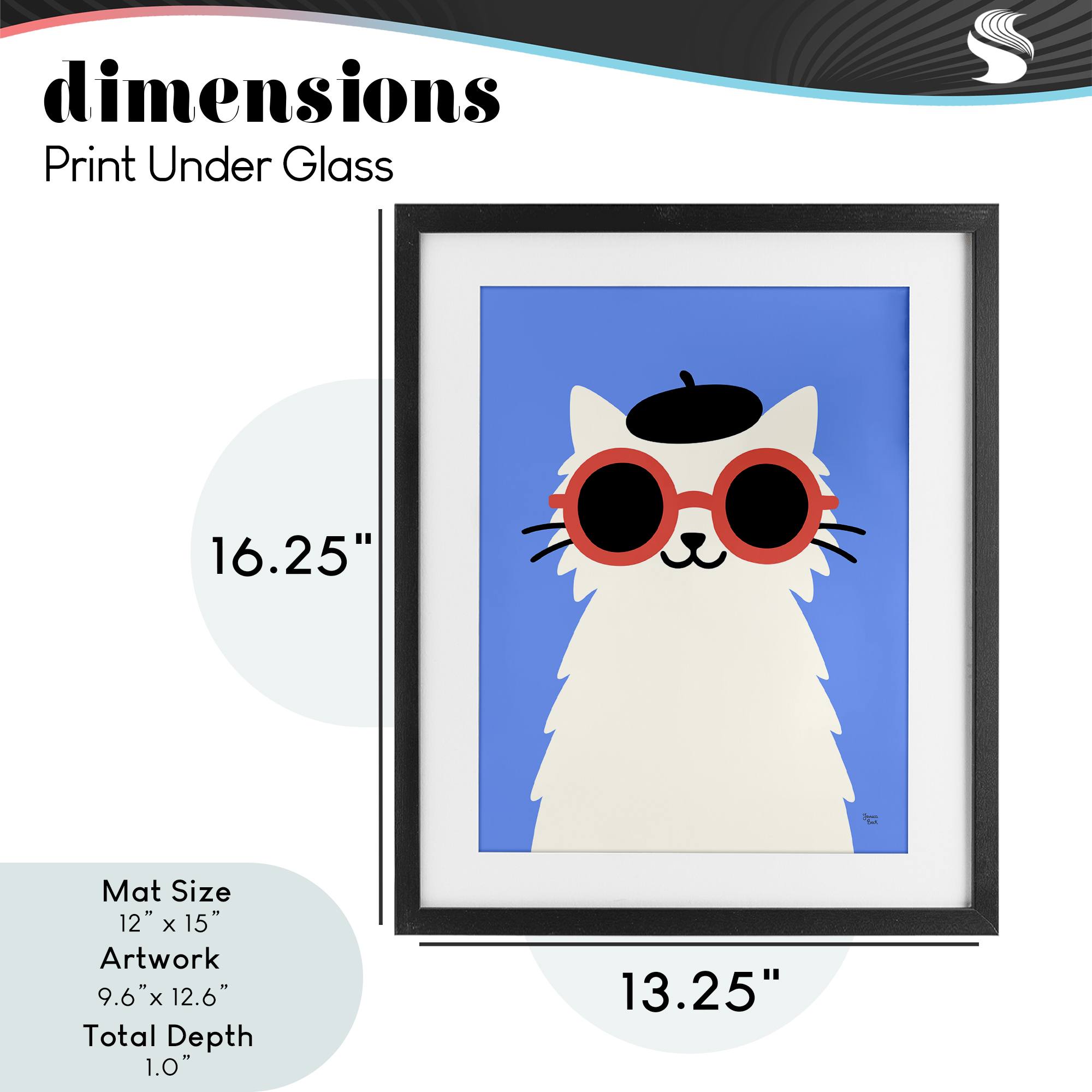 Stylish French Cat Black Framed Print Under Glass, design by Jessica Beck