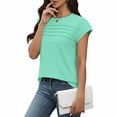 thumbnail image 1 of Craaazy Women's Relaxed Fit Crew Neck Blouse, Solid Color Short Sleeve Pleated Top, Loose Comfy Casual Tee for Spring & Summer Gifts, 1 of 7