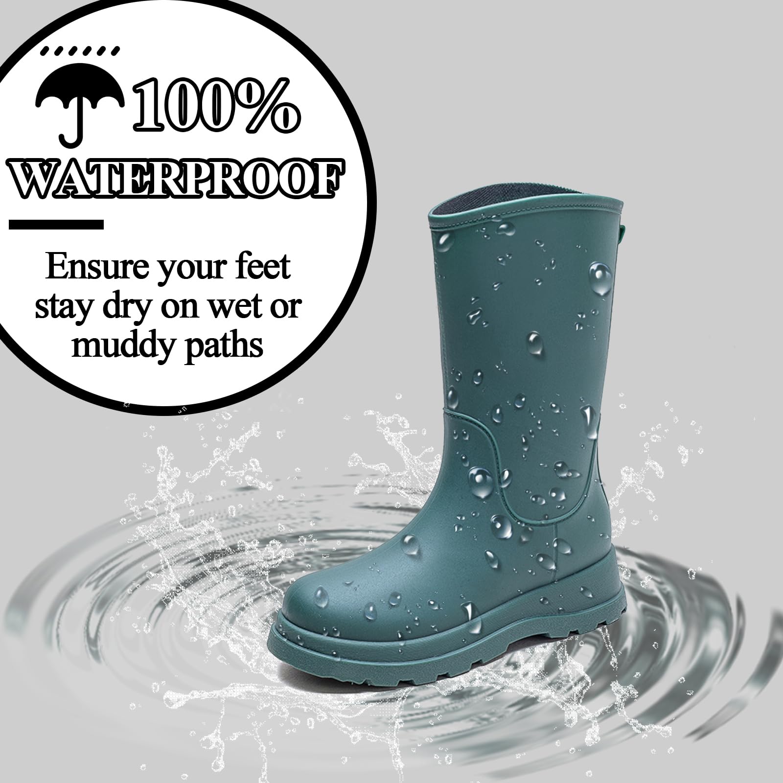 AUXDIQ Rain Shoes Women Mid-calf Boots Waterproof Rain Boots Outdoor Garden Shoes