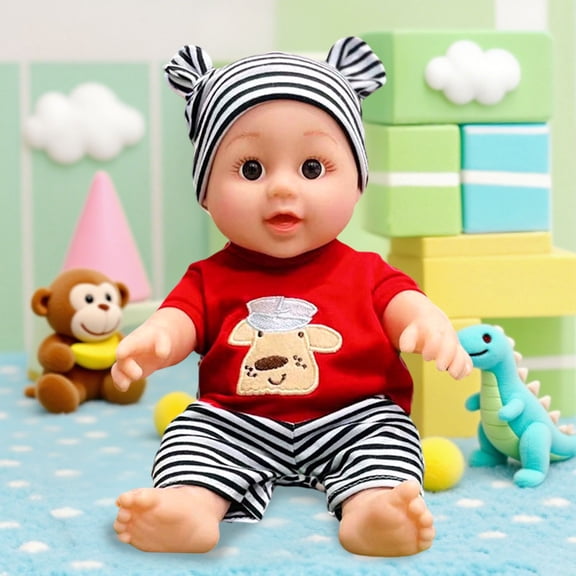 Realistic Weighted Reborn Baby Doll,Soft Silicone Baby Doll with Embroidery Top & Striped Outfit, Poseable Limbs Nurturing Pretend Play Toy, Cuddly Christmas Birthday Gift for Kids Boys Girls Ages 3