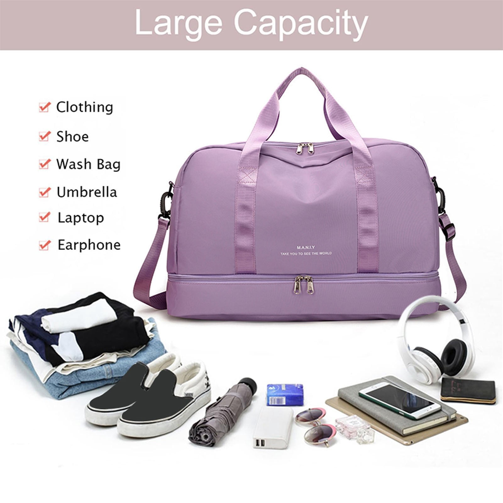 Jierger Large Capacity Gym Bag for Women Sports Travel Duffel Bag with Shoe Compartment Light Overnight Bag for Lady Travel Gym Yoga