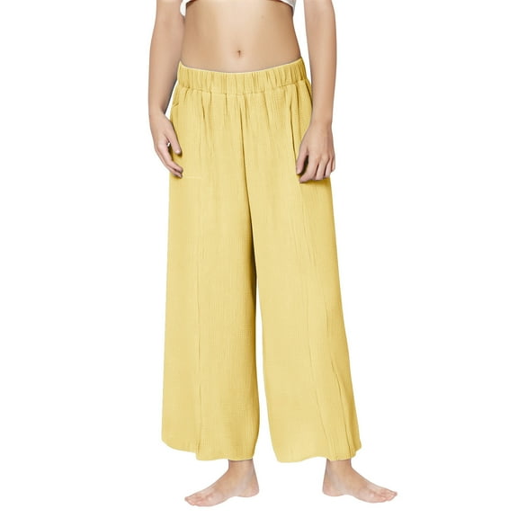 Jalioing Teens Girls Casual Pants Lightweight Loose Elastic Waist Lounge Long Pants Summer Palazzo Trousers
