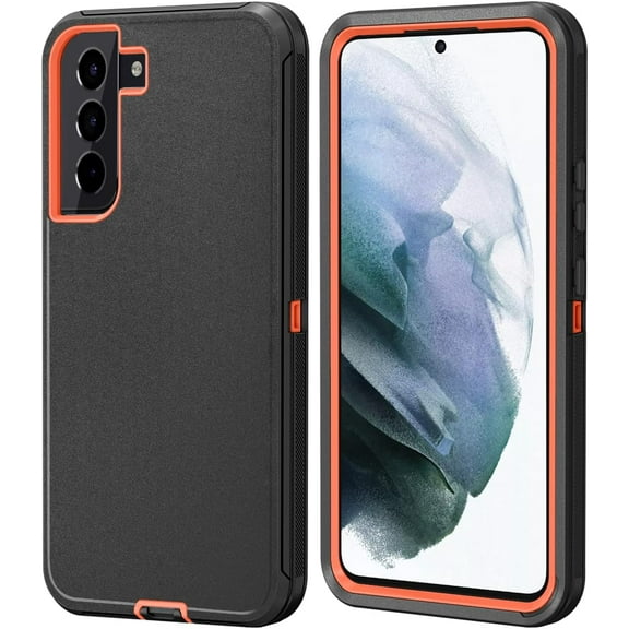 Compatible with Galaxy S22 Case 5G,Samsung S22 Case 5G Samsung Galaxy S22 Case 5G Drop Protection Full Body Rugged 3 in 1 Cover Samsung Galaxy S22 Phone Case (6.1") (S22 5G, Black Orange)