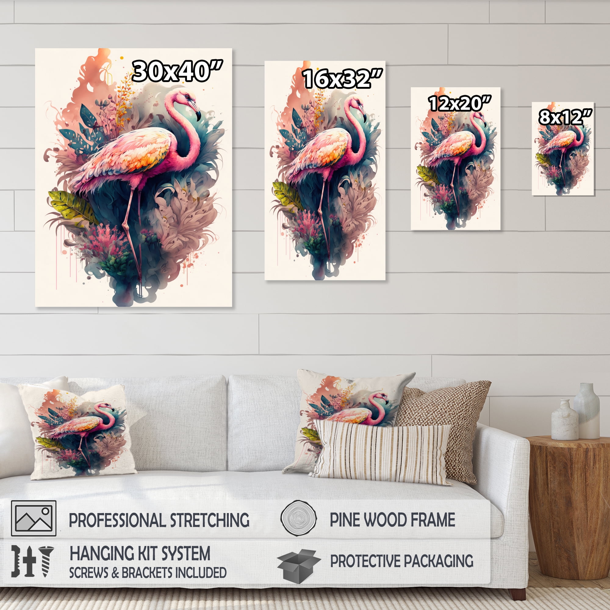 Designart Stunning Flamingo Floral Art III Canvas Wall Art