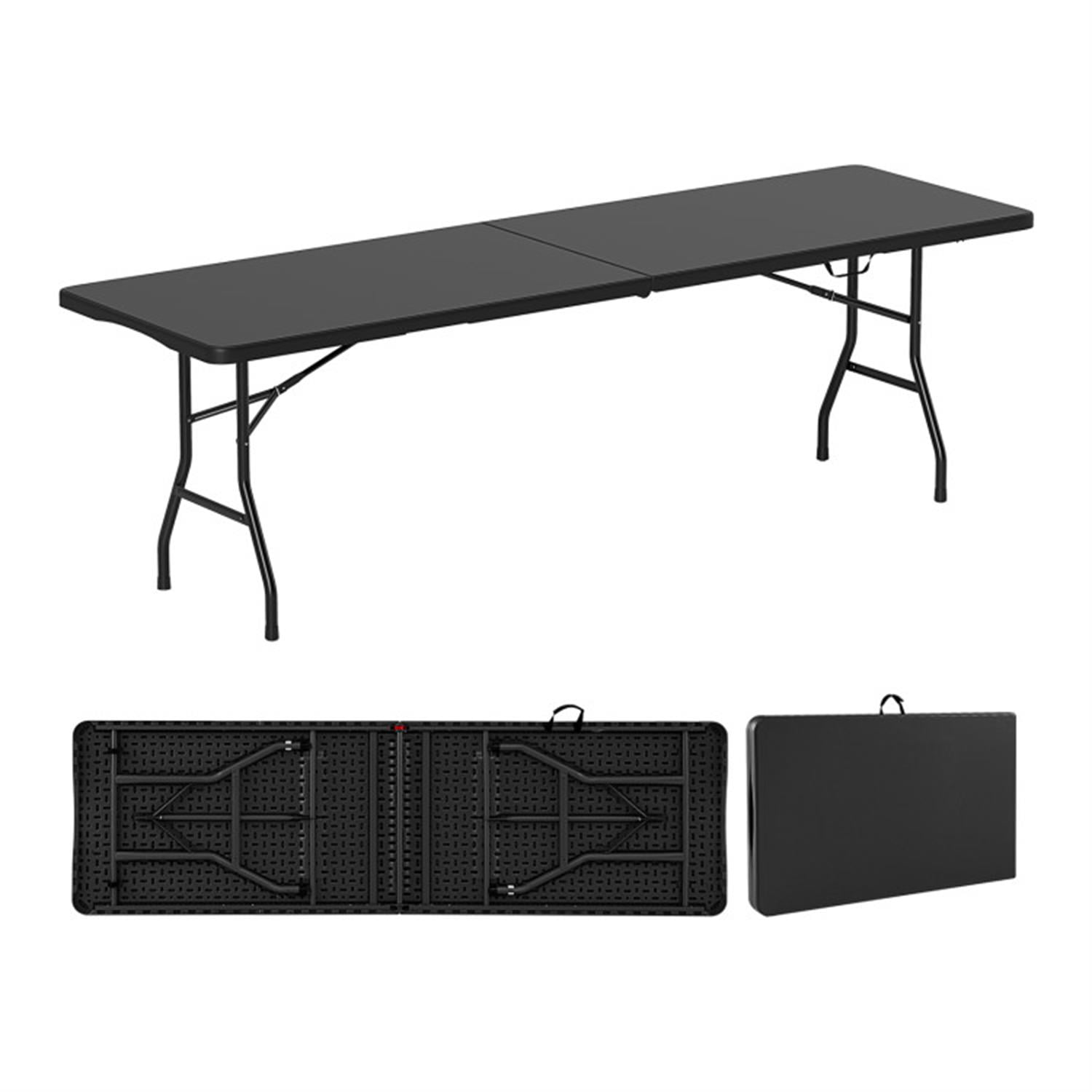 Demi Bonn 8 ft Portable Folding Table 350S Fold-in-Half Table with HDPE Tabletop fordoor Outdoor, Plastic Dining Picnic Party Camping Table, Black
