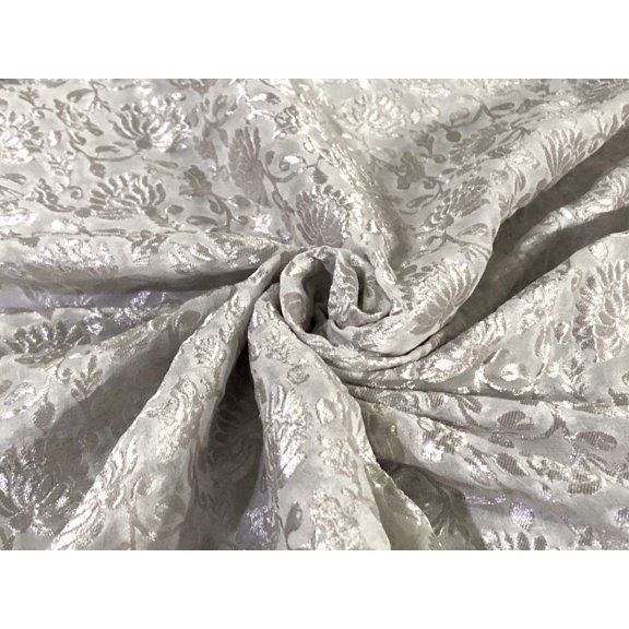 100% Silk CHIFFON fabric available in 3 colors white ivory and silver /white ivory and gold/white ivory and white gold BRO932[1/2/3]