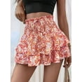 thumbnail image 4 of Women'S High Waist Ruffle Mini Shorts Cute Tiered Short Shorts with Shorts Underneath Orange Color L, 4 of 6