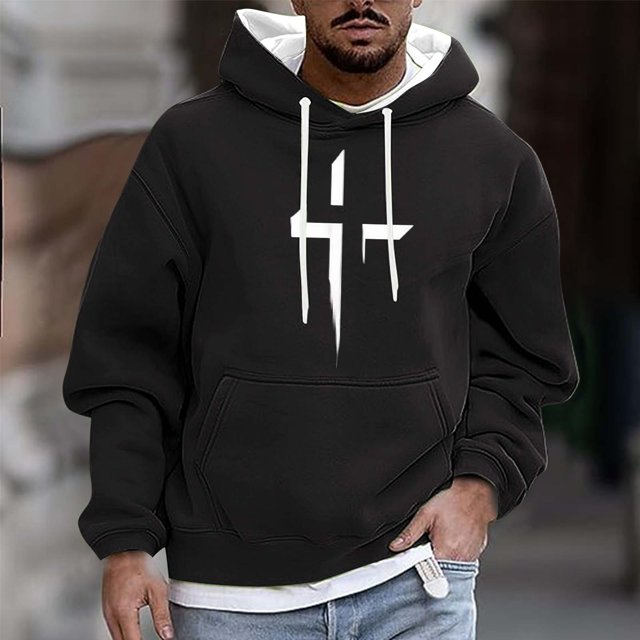 Sudadera con capucha para hombre, informal, a la moda, con estampado, con cordón, de manga larga, de poliéster