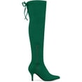 thumbnail image 3 of BLISSFUL STEP Women's Over Knee High Boots Stiletto Heels Pointed Toe Faux Suede Boots Green 8, 3 of 6