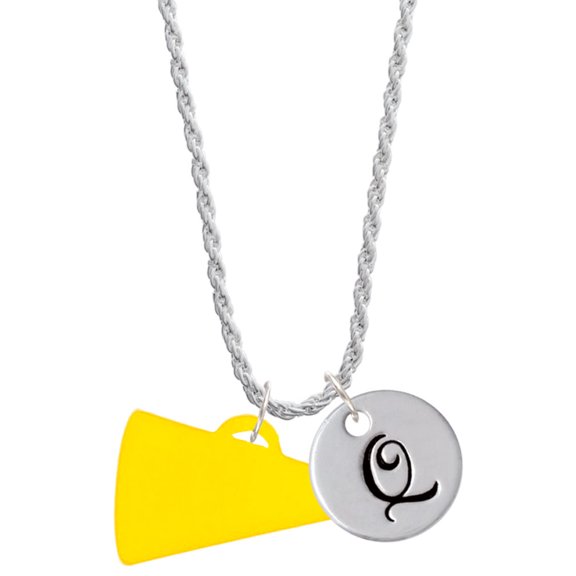 Delight Jewelry Acrylic 1.25" Yellow Megaphone Silvertone Script Initial Disc - Q - Charm Necklace, 20"+3"