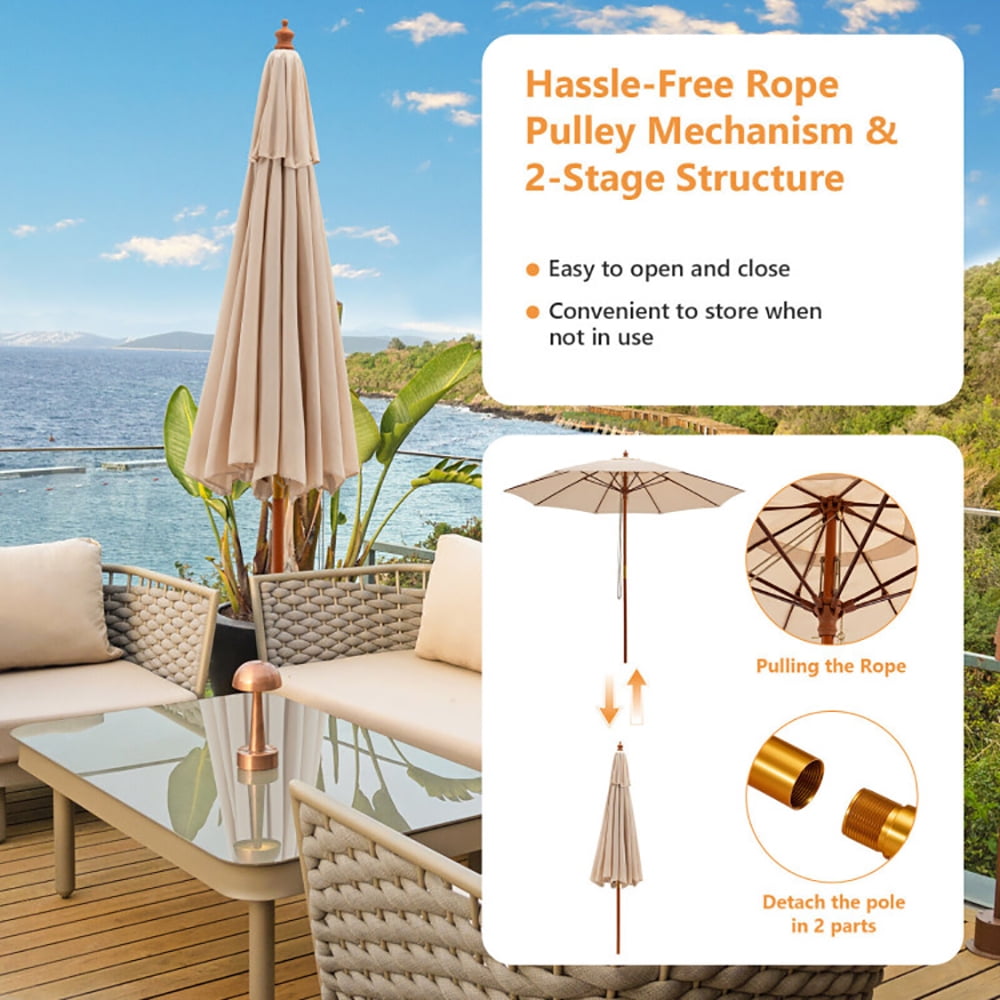 Aimee Lii 9.5 Feet Pulley Lift Round Patio Umbrella with Fiberglass Ribs, Sunbrella Umbrella Outdoor Patio, Beige Aimee Lii 9.5 Feet Pulley Lift Round Patio Umbrella with Fiberglass Ribs, Sunbrella Umbrella Outdoor Patio, Beige