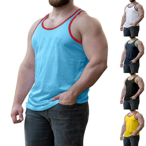 BADHUB Men's Mesh Workout Hooded Tank Tops Quick Dry Breathable Bodybuilding Muscle Cut Off T Shirt Sleeveless Gym Hoodies Navy XL