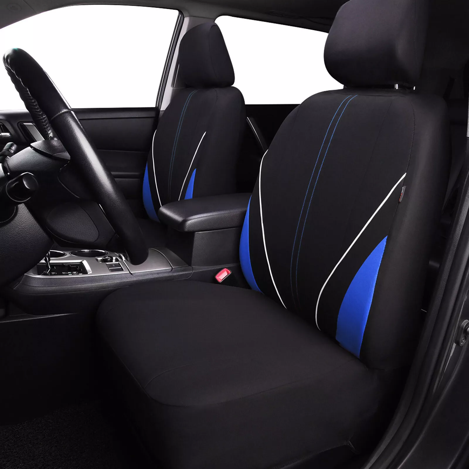 Flying Banner Car Seat Covers Front Rear Full Set Protectors Auto Interior Car Accessories Rear Bench Split 40/60 50/50 60/40 Piping Sporty Blue Black