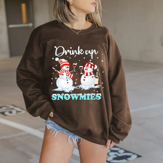 Chandail pour Femmes LLJS Automne, Mode pour Femmes Manches Longues Col Rond Imprimé de Noël Hauts Amples, Blouse Chandails