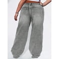 thumbnail image 3 of Plus Size Women’s Denim Straight Pants: Loose, Mid-Waist, Elastic Waistband for Year-Round Fashion, 3 of 4