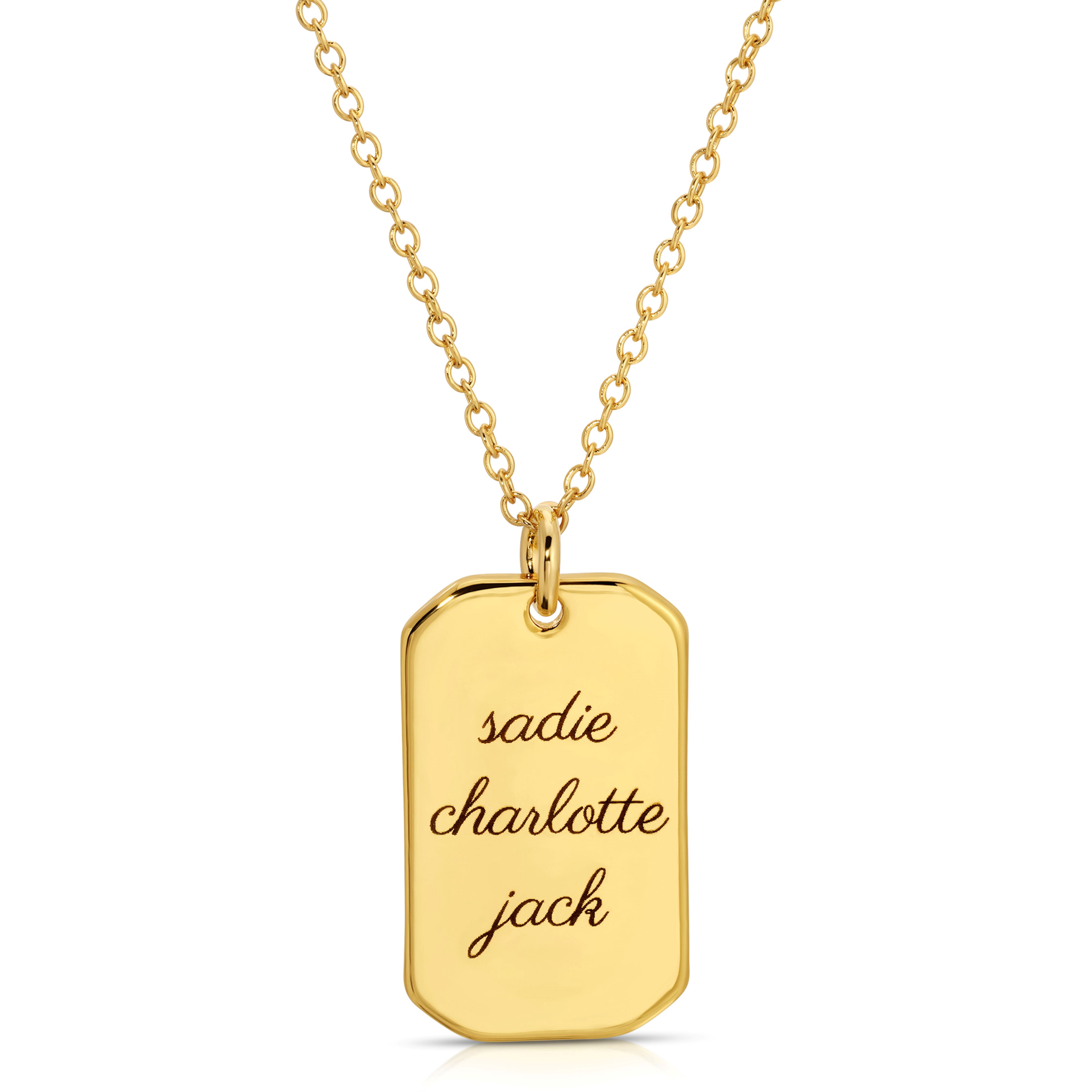 Engraved Rectangle Gold Tag Necklace