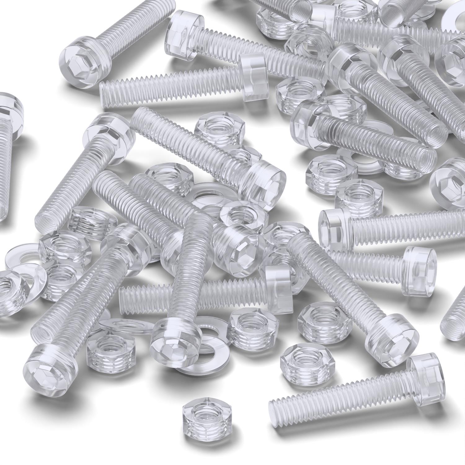 50 x Polycarbonate socket head, hex head, plastic machine screws, M3 x 20mm, Plastic Bolts, Nuts & Washers, (3/32 x 25/32 in)