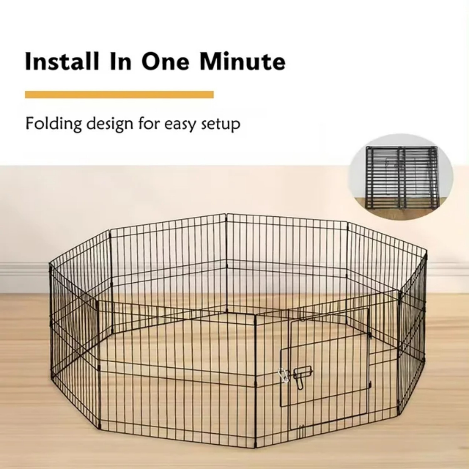Suchown 24'' Foldable Dog Playpen with Top & 8 Panels, Durable Pet Playpen for Indoor/Outdoor Use, Customizable Shape with UV Protection & Ground Stakes