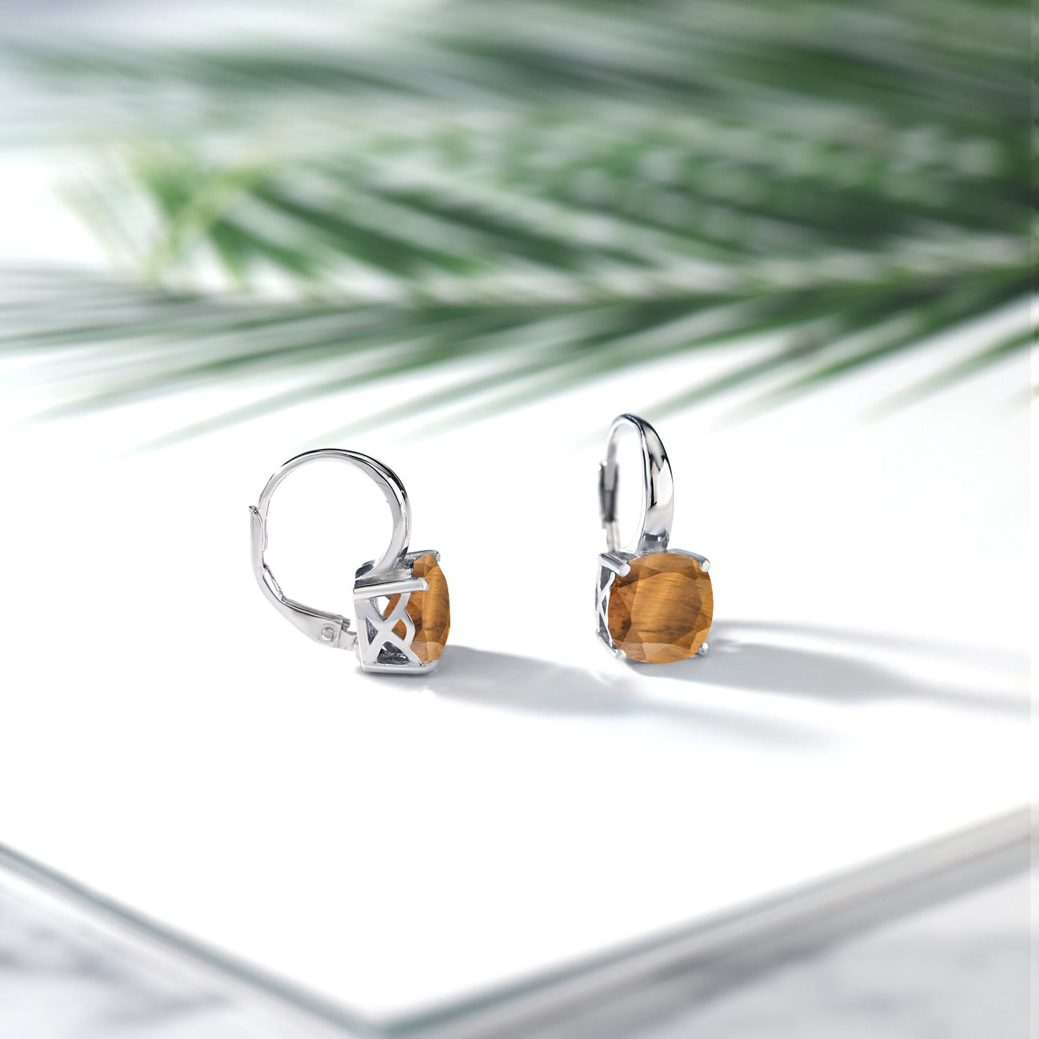 Gem Stone King 4.00 Cttw Brown Tiger Eye Earrings for Women | 925 Sterling Silver | Gemstone Birthstone | Cushion 8MM