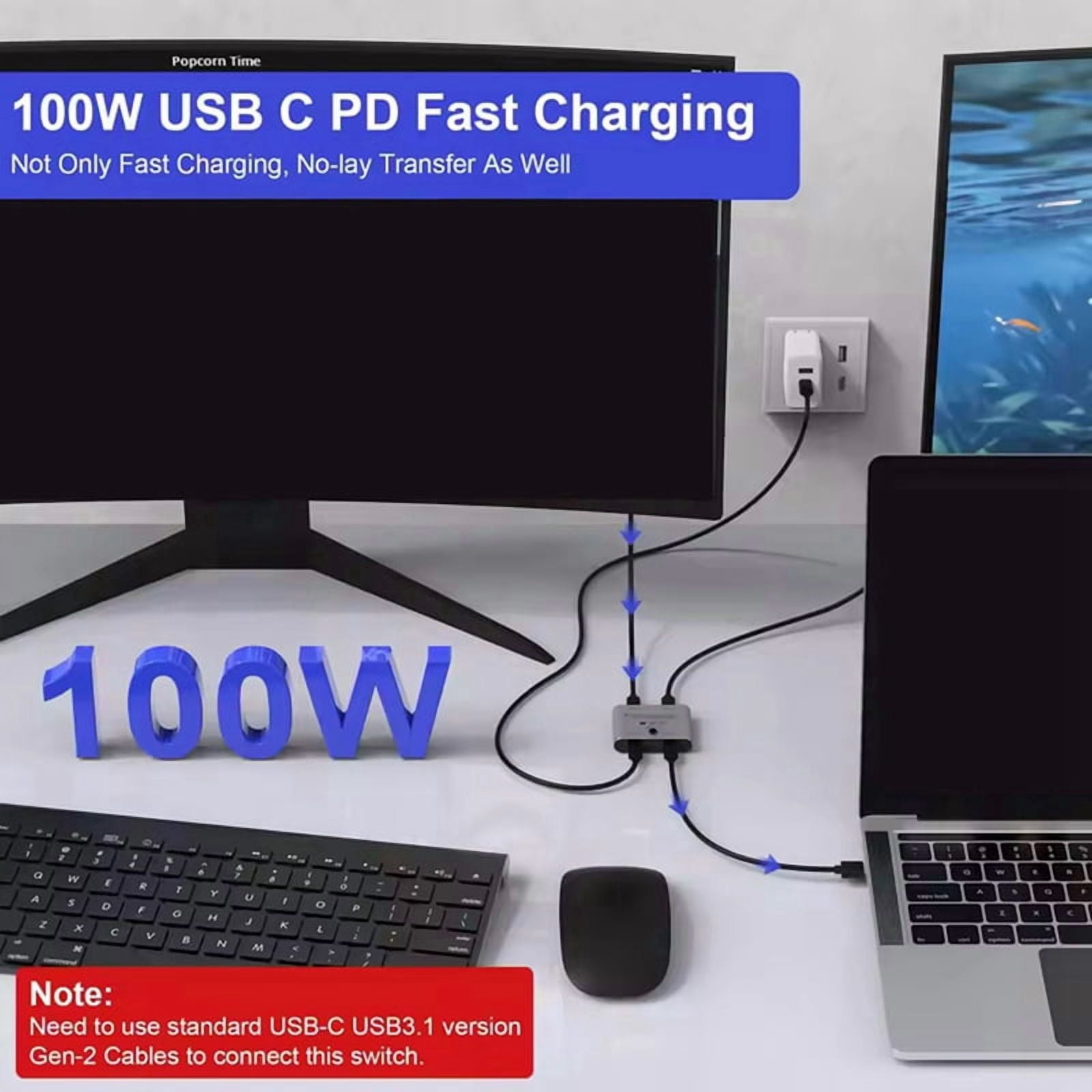 2X Bi Directional USB C Switch Splitter 8K USB C Switcher KVM 8K 60Hz 4K 144Hz Video for Multiple Source No USB C Line