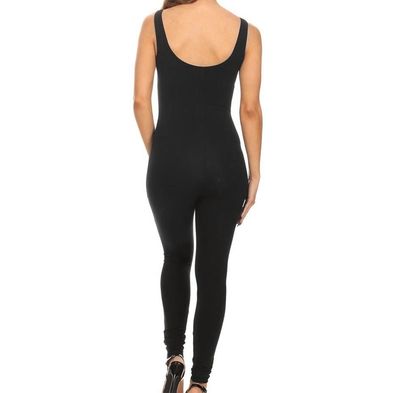 Workout Sets for Women Sportswear Sleeveless Solid Stretch Scoop Neck Bodysuit Jumpsuit Yoga Outfits for Women Black S