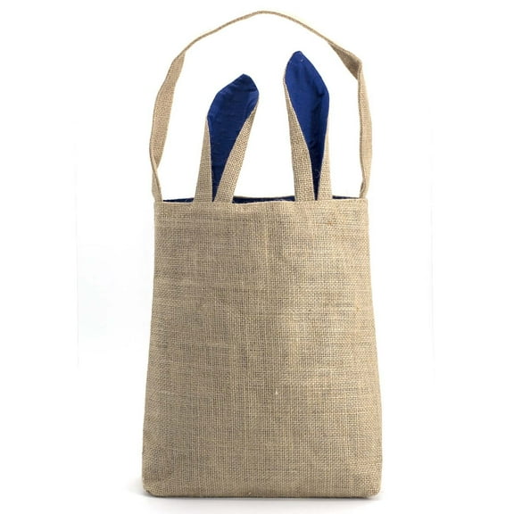 Easter Bunny Bag & Basket for Egg Hunts. Children's Tote Handbag Container with Dual Layer Bunny Ears Design, Excellent for Carrying Eggs, Candy, Gifts at Easter Party. (Bunny Ear Burlap Tote Navy)