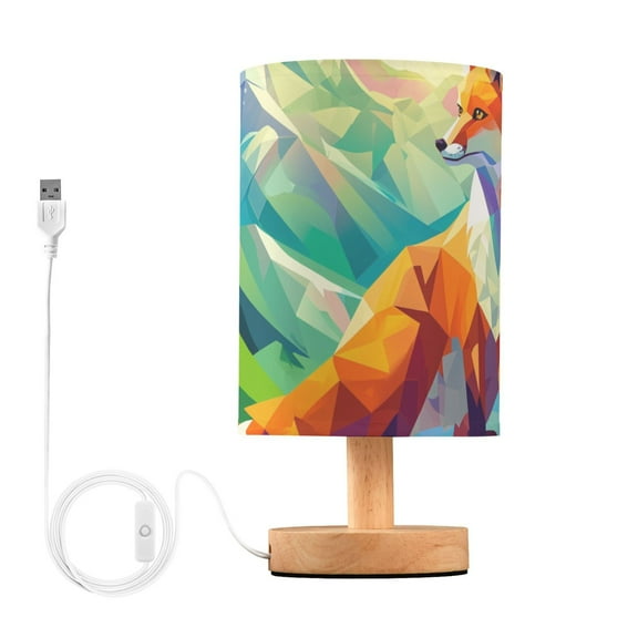Foxes Moutains Sunlight Table Lamp USB Bedside Desk Nightstand Lamp Printed Gifts Small Lamp Wood Base for Bedroom Living Room Kids Room College Dorm