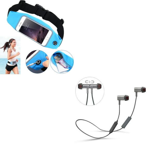 Earphones Sports Wireless Headset w Sports Belt Band Running Waist Bag Y1R for Motorola Moto X, DROID RAZR MAXX HD, E LTE - Samsung Galaxy S5 Mini Prevail LTE, J1, Core Prime Avant Amp 2 Alpha