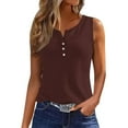 thumbnail image 5 of VEKDONE Button V-Neck Tank Tops for Women Summer Sleeveless Workout Tanks Solid Color Slim Fit Tunics Tops Casual Lightweight Basic Tees Shirts Vests Brown XX-Large, 5 of 7