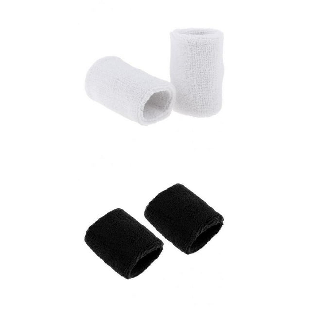 2 pares de muñequeras deportivas, muñequeras suaves y absorbentes para hombres y mujeres, para bailar en interiores. Blanco negro