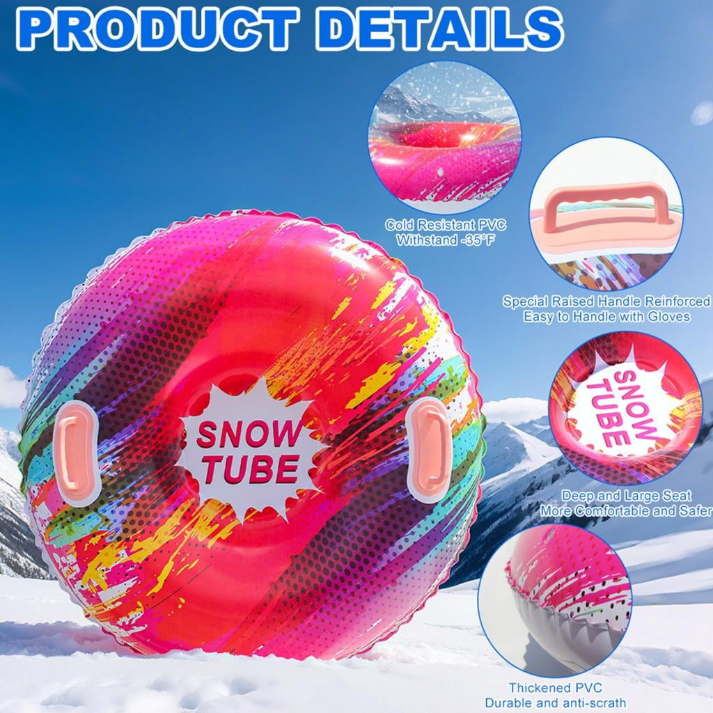 Osdhezcn Inflatable Snow Tube Sled with Handles Inflatable Ski Rings PVC Sledding Tube Protable Winter Snow Sledding Toy