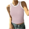 thumbnail image 2 of RYDCOT Summer Tops for Teen Girls Sleveless Striped Shirt Ribbed Tank Tops for Women High Neck Tops Summer Casual Slim Fitted Basic Cami Shirts Flash&nbsp;Deals Pink, 2 of 4