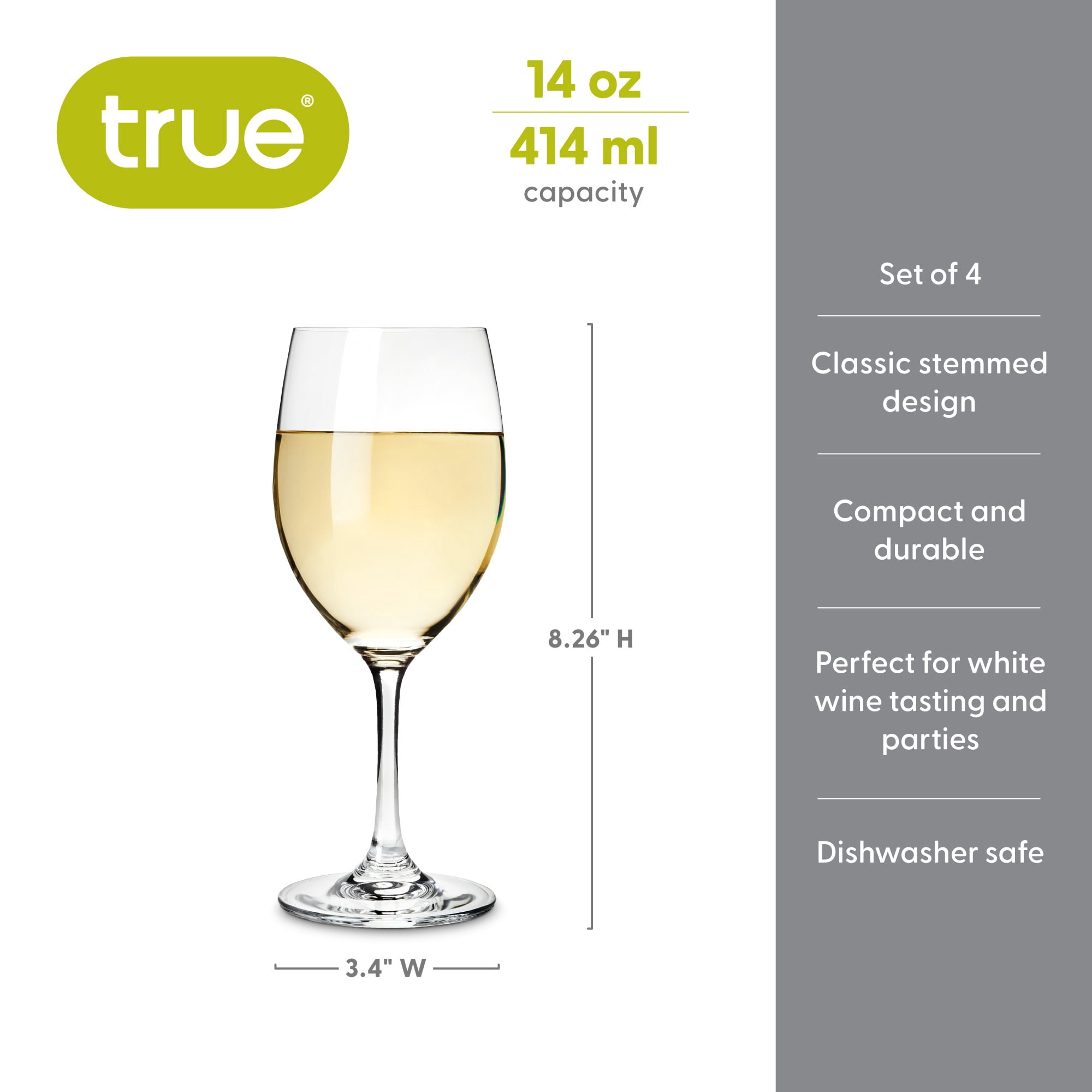 True Red and White Wine Glasses for Party, Wedding Gifts, 14 oz, Set of 4