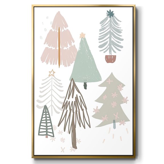 Christmas Tree Sketchbook Collection B - Framed Gallery Wrapped Holiday Canvas - 17 x 25 - Gold Frame