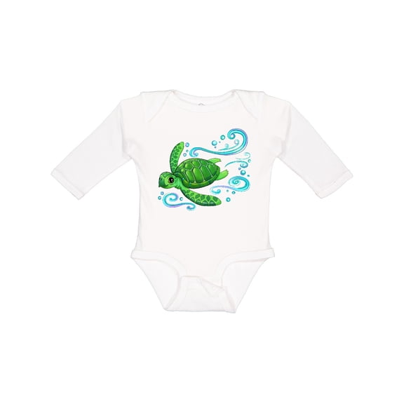 Inktastic Sea Turtle Swimming Boys or Girls Long Sleeve Baby Bodysuit
