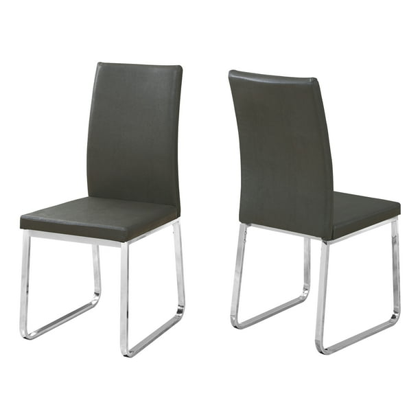 Dining Chair Color Gray Finish Chrome, Grey Leather Dining Chairs With Chrome Legs