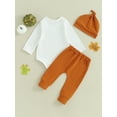 thumbnail image 5 of Elippeo Baby Girls Boys Thanksgiving Outfits 3M 6M 9M 12M Letter Turkey Embroidery Long Sleeve Rompers Long Pants Hat 3Pcs Fall Clothes Set, 5 of 10