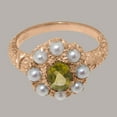 thumbnail image 5 of LBG British Made 10k Rose Gold Natural Peridot & Cultured Pearl Womens Statement Ring - 33 size options - Size 10.75, 5 of 8
