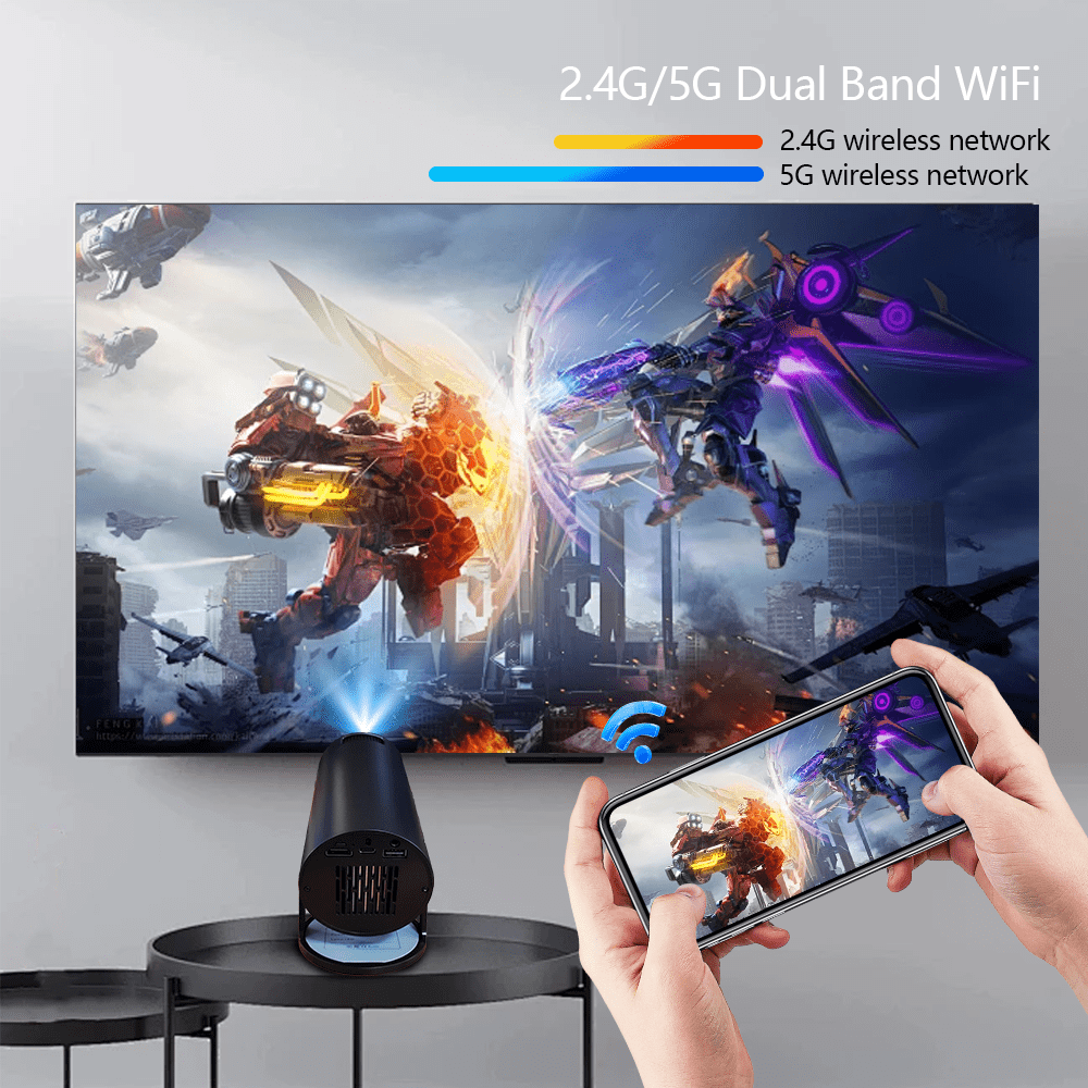 Portable Mini Projector with 4K Compatible, Native 480P, Home Video Projector with WiFi & Bluetooth