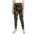 thumbnail image 2 of COEQINE Camo Olive Green Girls Sport Leggings Casual Buttery Soft Athletic Pants Stretchy High Waist Pants, for 8-9 Years Kids Girls, 2 of 7