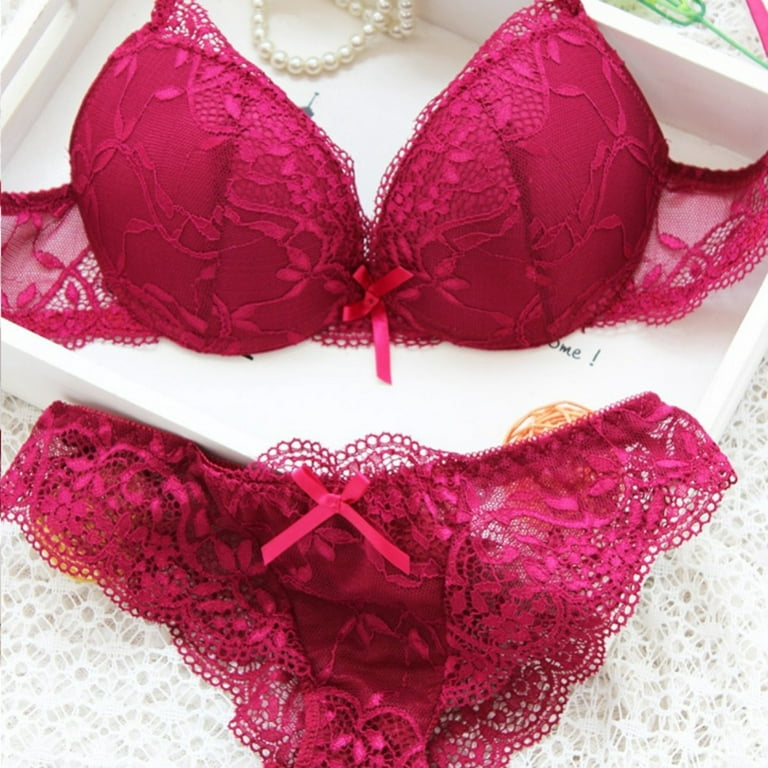 Clearance Sale Women Cute Cute Underwear Satin Lace Embroidery Bra Sets  with Panties