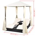 thumbnail image 2 of vidaXL Double Sun Lounger Patio Wicker Sun Lounger with Curtains Poly Rattan, 2 of 19