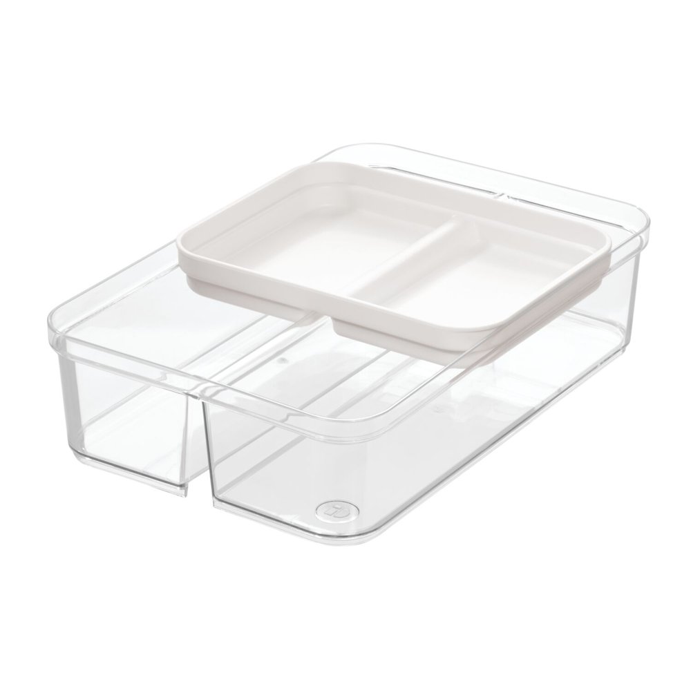 iDesign Crisp Stacking Organizer Bins with Sliding Tray, 3" x 12" x 3.1