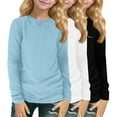 thumbnail image 3 of Thredzr Girls Royal Blue Shirt Basic Tops Long Sleeve Oversized Solid Color Tees Curved Hem T-Shirts Sky Blue-White-Black 160, 3 of 6