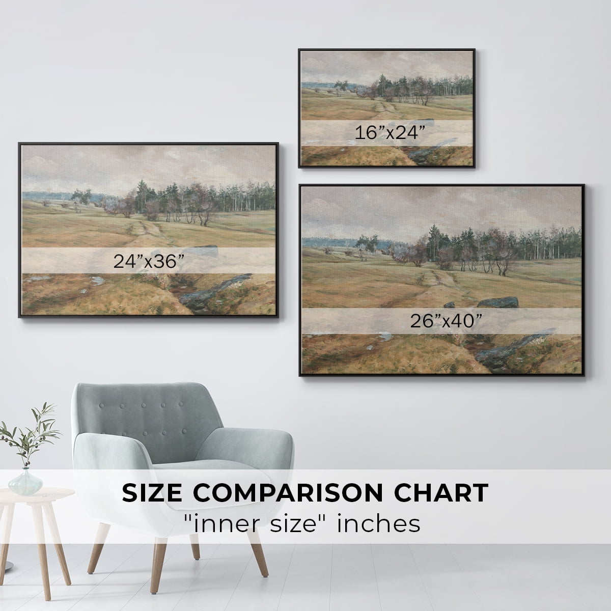 Vintage Landscape-CCCLXIV By Wexford Home Framed in Black Wood Gallery Wrapped Canvas 27 in. x 41 in.