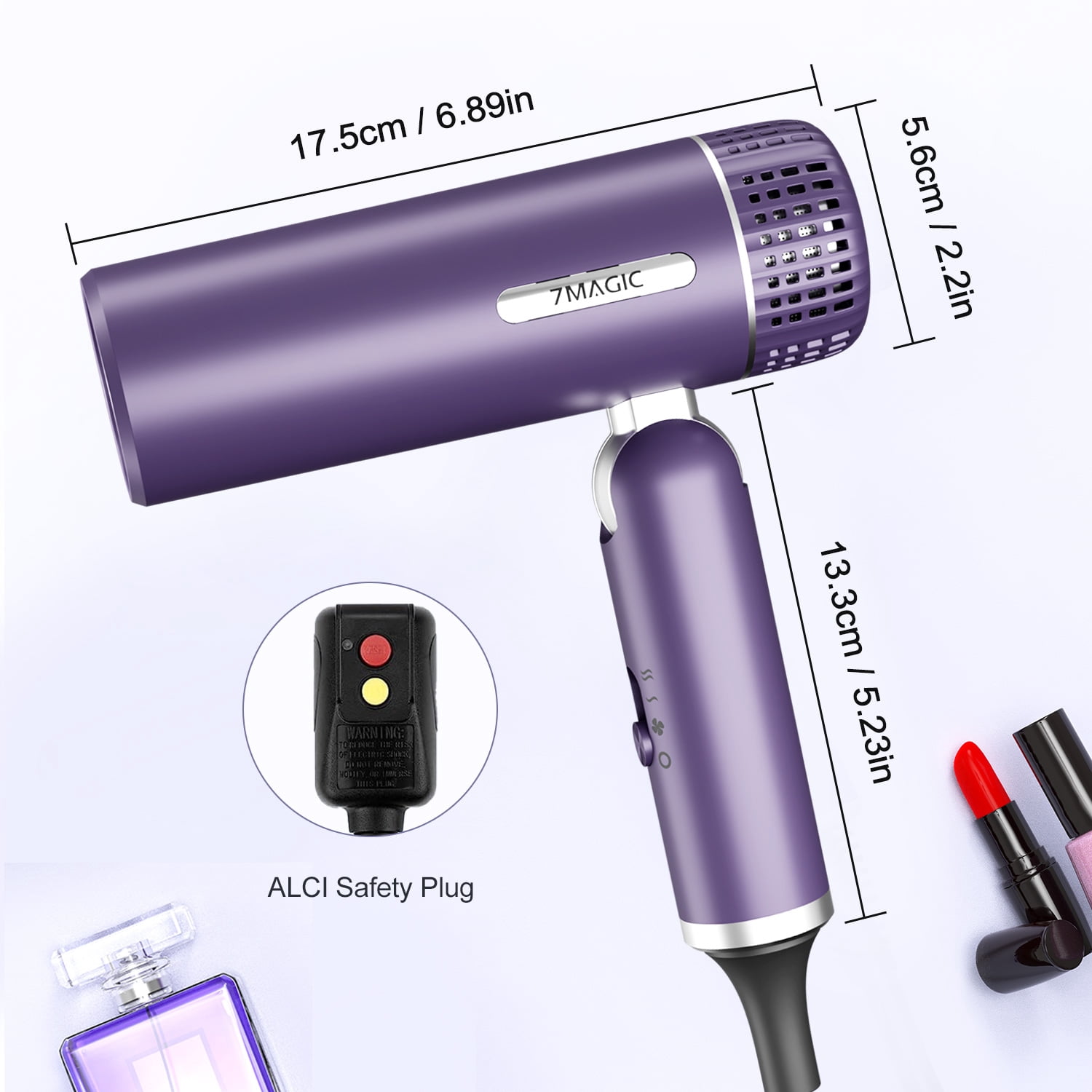 Hair Dryer, ITdodo 1800W Blow Dryer with Diffuser, Fast Drying Lightweight Foldable Hair Dryer, Hair Styling Tool for Home & Travel, Purple